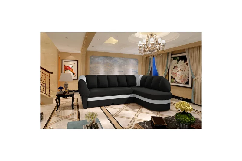 Sektionssoffa Eltap Benano 250x85x180 cm, Sawana 14, Soft 17, Svart, Vit, Höger