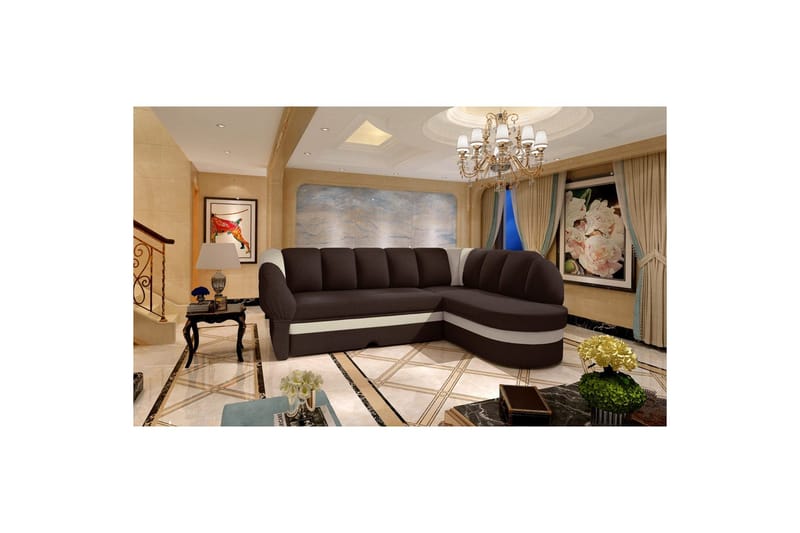 Sektionssoffa Eltap Benano 250x85x180 cm, Sawana 16, Soft 33, Brun, Beige, Höger