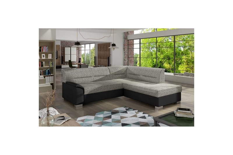 Sektionssoffa Eltap Bergen 247x214x83 cm - Berlin 01, Soft 11, Grå, Svart, Höger - Möbler - Soffa - Skinnsoffa