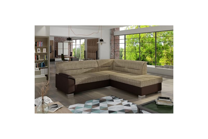 Sektionssoffa Eltap Bergen 247x214x83 cm, Berlin 03, Soft 66, Beige, Mörkbrun, Höger