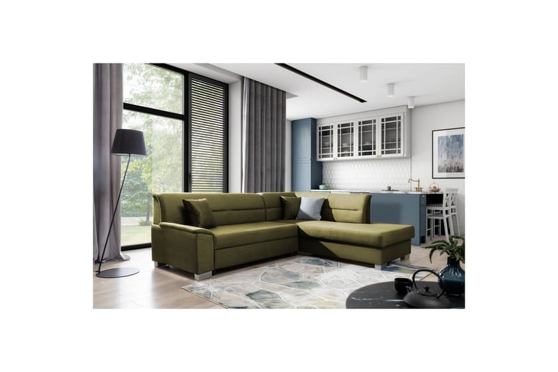 Sektionssoffa Eltap Bergen 247x214x83 cm - Monolith 38, Grön, Höger - Möbler - Soffa - Sammetssoffa
