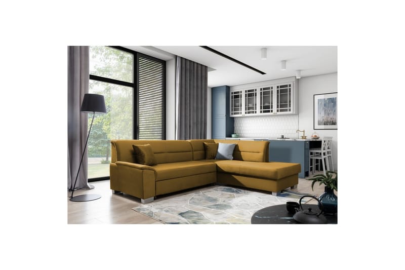 Sektionssoffa Eltap Bergen 247x214x83 cm - Monolith 48, Gul, Höger - Möbler - Soffa - Sammetssoffa