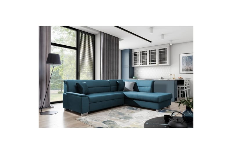 Sektionssoffa Eltap Bergen 247x214x83 cm - Monolith 77, Blå, Höger - Möbler - Soffa - Sammetssoffa