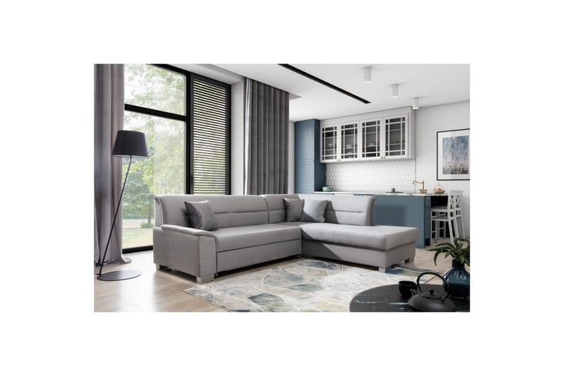 Sektionssoffa Eltap Bergen 247x214x83 cm - Monolith 84, Monolith 85, Ljusgrå, Grå, Höger - Möbler - Soffa - Sammetssoffa