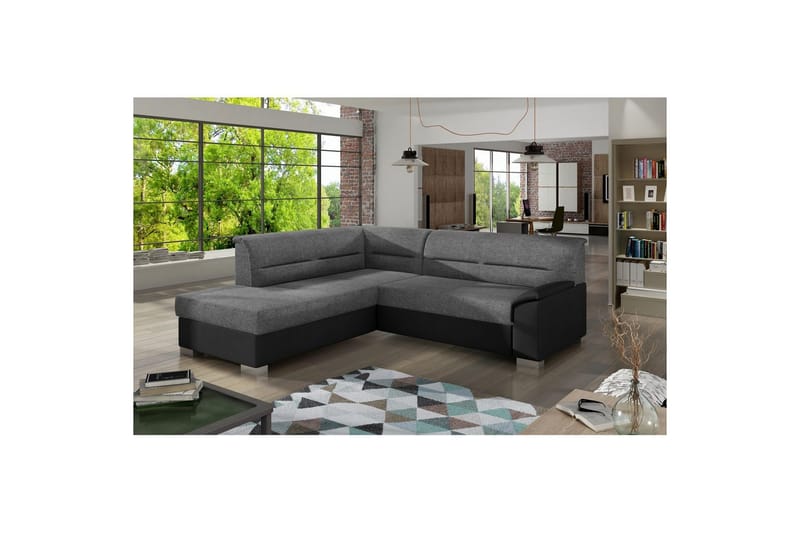Sektionssoffa Eltap Bergen 247x214x83 cm - Sawana 21, Soft 11, Grå, Svart, Vänster - Möbler - Soffa - Skinnsoffa