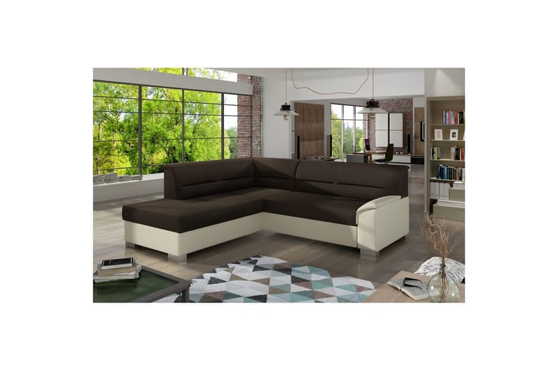 Sektionssoffa Eltap Bergen 247x214x83 cm - Sawana 26, Soft 33, Mörkbrun, Beige, Vänster - Möbler - Soffa - Skinnsoffa