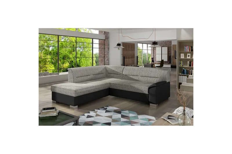 Sektionssoffa Eltap Delvo 247x214x83 cm - Berlin 01, Soft 11, Grå, Svart, Vänster - Möbler - Soffa - Skinnsoffa