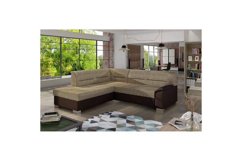 Sektionssoffa Eltap Delvo 247x214x83 cm - Berlin 03, Soft 66, Beige, Mörkbrun, Vänster - Möbler - Soffa - Skinnsoffa