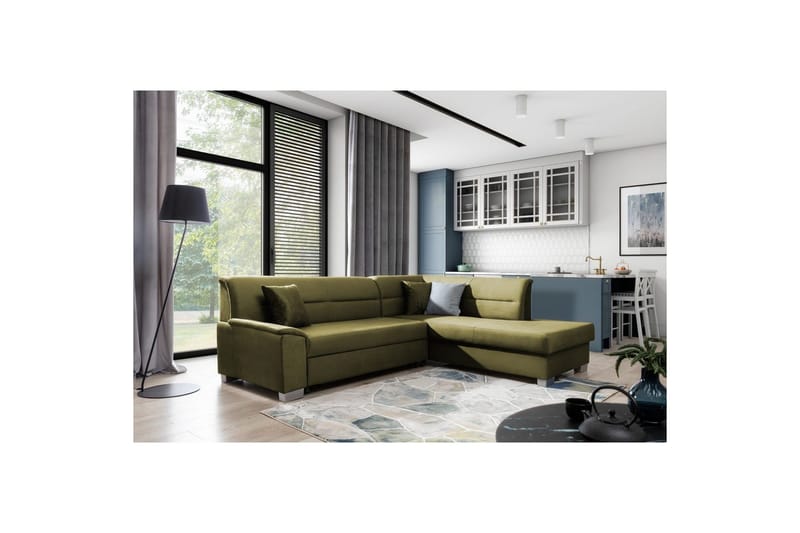 Sektionssoffa Eltap Delvo 247x214x83 cm - Monolith 38, Grön, Höger - Möbler - Soffa - Sammetssoffa