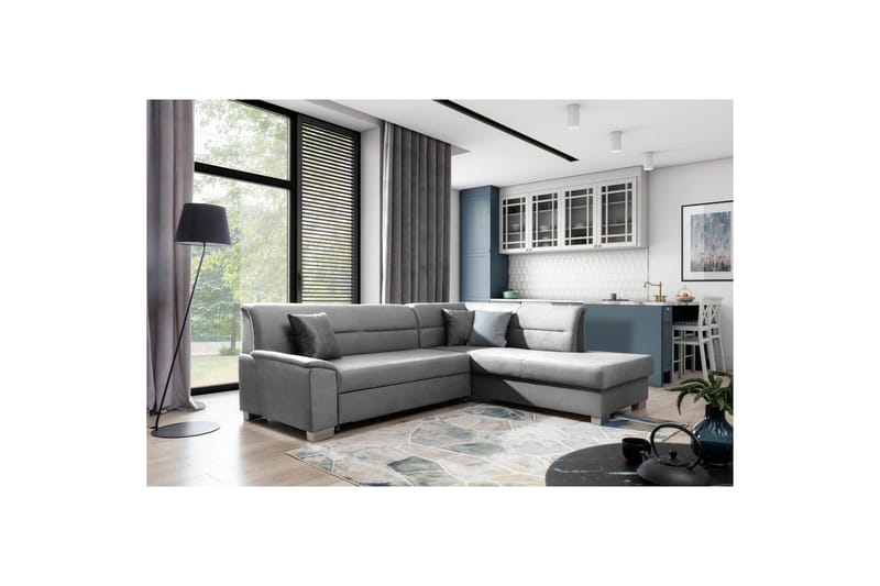 Sektionssoffa Eltap Delvo 247x214x83 cm - Monolith 85, Grå, Höger - Möbler - Soffa - Sammetssoffa