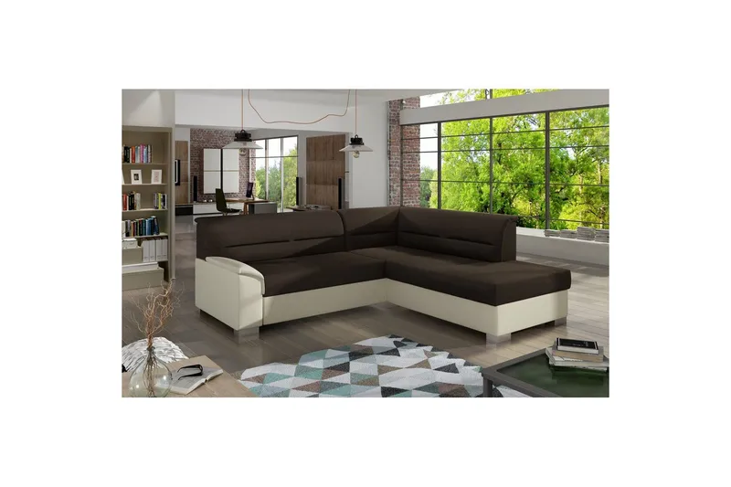 Sektionssoffa Eltap Delvo 247x214x83 cm - Sawana 26, Soft 33, Mörkbrun, Beige, Höger - Möbler - Soffa - Skinnsoffa