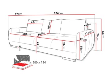 Simerly 3-sits Bäddbar Soffa 234 cm med Förvaring i Plysch - Ljusgrå - Möbler - Soffa - 3 sits soffa