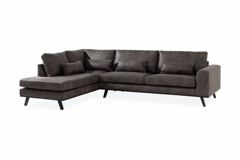 2,5-sits L-Soffa Haga Konstläder - Mörkgrå - 4 sits soffa med divan - Skinnsoffa - Divansoffa & schäslongsoffa