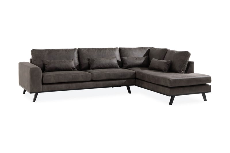 2,5-sits L-Soffa Haga Konstläder - Mörkgrå - 4 sits soffa med divan - Skinnsoffa - Divansoffa & schäslongsoffa