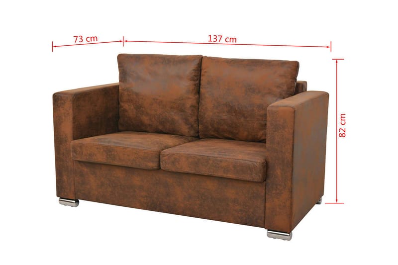 2-sitssoffa 137x73x82 cm i fuskmocka - Brun - Skinnsoffa - 2 sits soffa