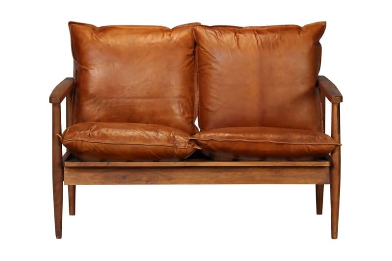 2-sitssoffa i äkta läder med akaciaträ brun - Brun - 2 sits soffa - Skinnsoffa