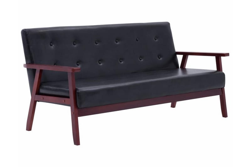 3-sitssoffa svart konstläder - Svart - Skinnsoffa - 3 sits soffa