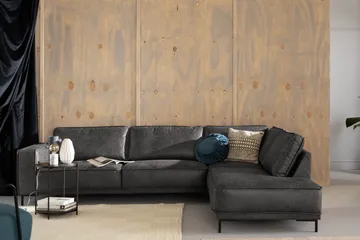 Akron 2,5-sits Soffa med Schäslong Höger Bondedläder - Mörkgrå - Möbler - Soffa - Skinnsoffa