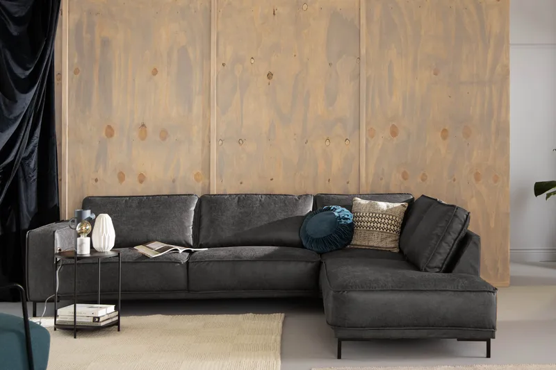 Akron 2,5-sits Soffa med Schäslong Höger Bondedläder - Mörkgrå - Möbler - Soffa - Skinnsoffa