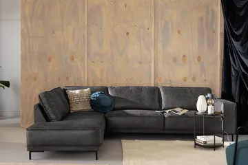 Akron 2,5-sits Soffa med Schäslong Vänster Bondedläder - Mörkgrå - Möbler - Soffa - Skinnsoffa