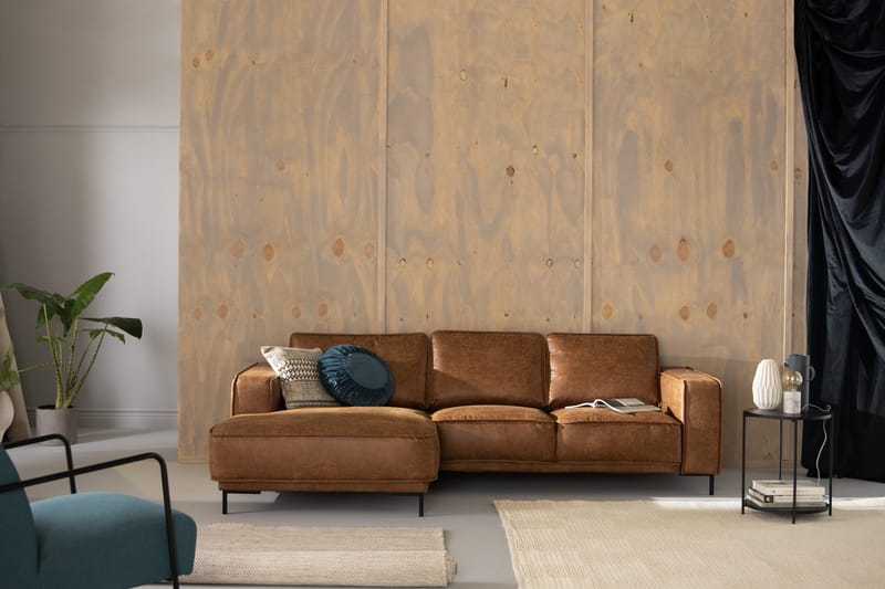 Akron 2-sits Soffa med Divan Vänster Bondedläder - Brun - Möbler - Soffa - Skinnsoffa