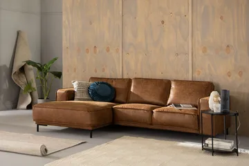 Akron 2-sits Soffa med Divan Vänster Bondedläder - Brun - Möbler - Soffa - Skinnsoffa