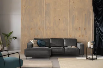 Akron 2-sits Soffa med Divan Vänster Bondedläder - Mörkgrå - Möbler - Soffa - Skinnsoffa