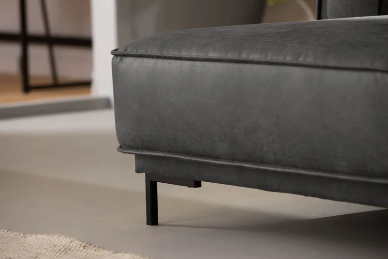 Akron 2-sits Soffa med Divan Vänster Bondedläder - Mörkgrå - Möbler - Soffa - Skinnsoffa