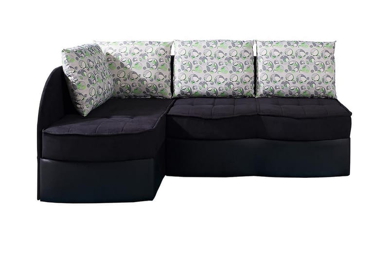 Bäddsoffa Frestelsens 203x143x79 cm - Svart/Röd/Vit - Sammetssoffa - Skinnsoffa