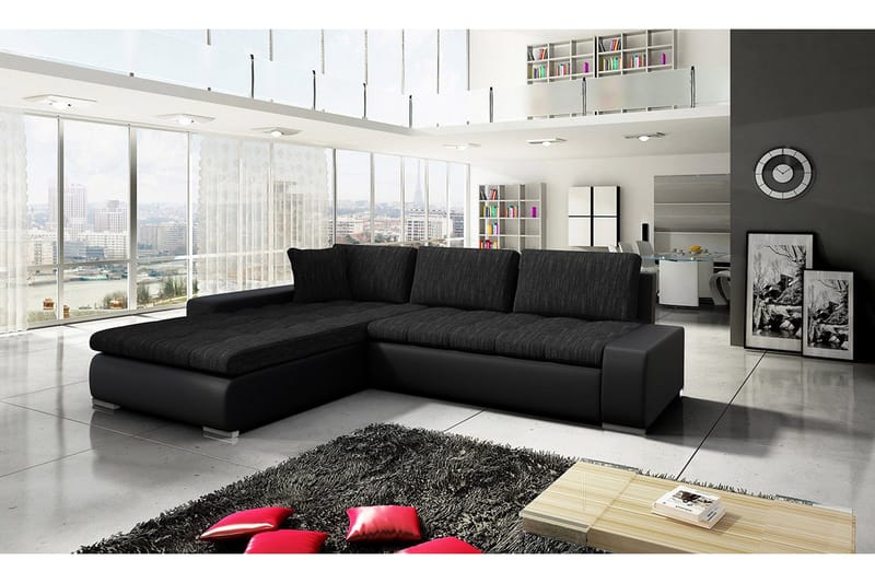 Cerys Bäddsoffa med Divan Vändbar - Svart - Möbler - Soffa - Skinnsoffa