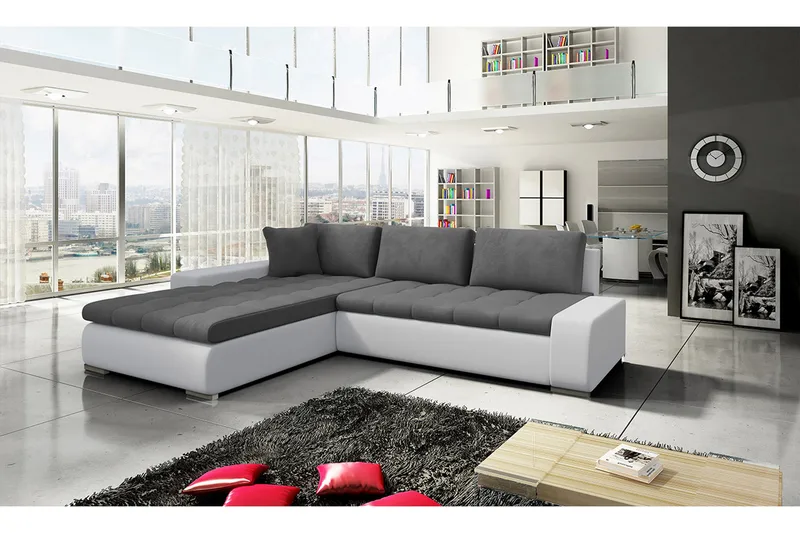 Cerys Bäddsoffa med Divan Vändbar - Vit/Grå - Möbler - Soffa - Skinnsoffa