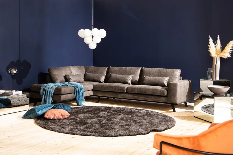 Copenhagen 4-sits Vänstervänd L-formad Schäslongsoffa i Konstläder - Mörkgrå - Möbler - Soffa - Skinnsoffa