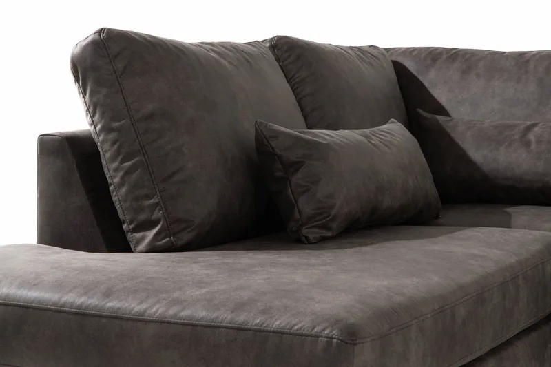 Copenhagen 4-sits Vänstervänd L-formad Schäslongsoffa i Konstläder - Mörkgrå - Möbler - Soffa - Skinnsoffa