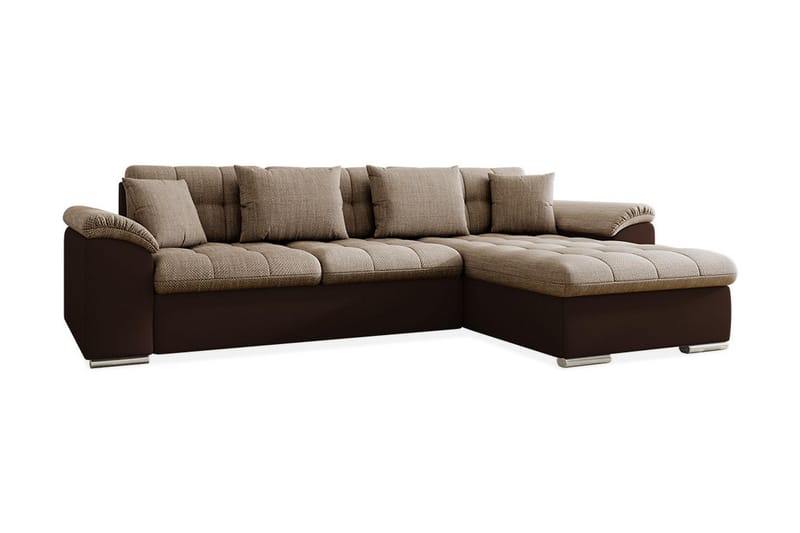 Divanbäddsoffa Chilor 4-sits Höger Konstläder - Brun/Beige - Skinnsoffa - Bäddsoffa divan