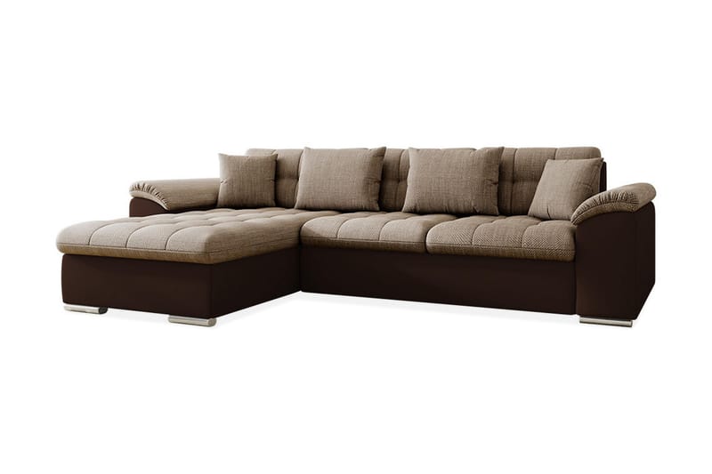 Divanbäddsoffa Chilor 4-sits Vänster Konstläder - Beige/Brun - Skinnsoffa - Bäddsoffa divan