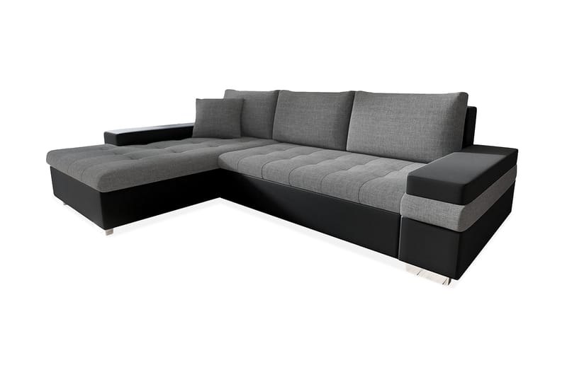 Divanbäddsoffa Consuelo 274x182x83 cm - Grå/Svart - Skinnsoffa - Bäddsoffa divan