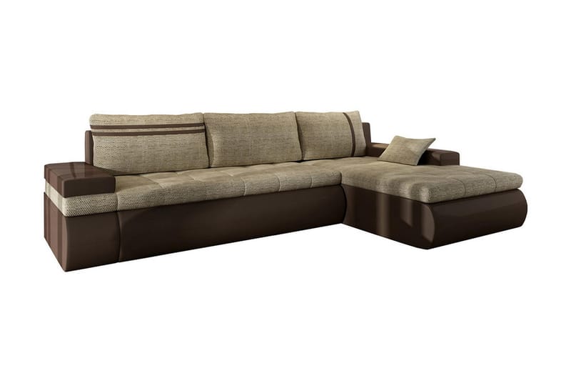 Divanbäddsoffa Dung Höger - Beige/Grå - Skinnsoffa - Bäddsoffa divan