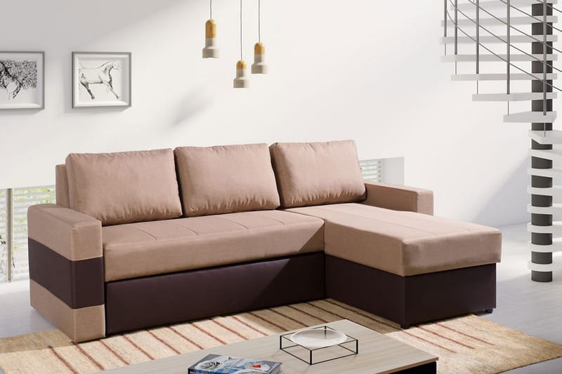 Divanbäddsoffa Gordia 234x82x156 cm - Beige - Skinnsoffa - Bäddsoffa divan