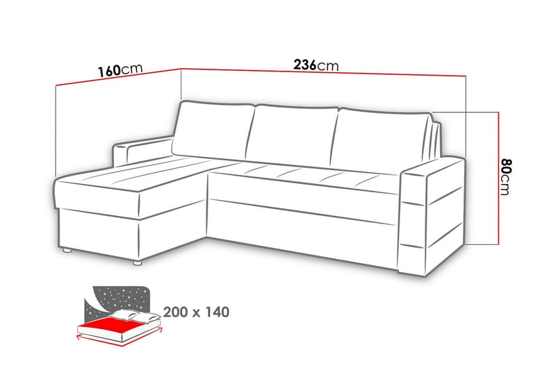 Divanbäddsoffa Gordia 234x82x156 cm - Beige - Möbler - Soffa - Skinnsoffa