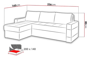 Divanbäddsoffa Gordia 234x82x156 cm - Grå - Möbler - Soffa - Skinnsoffa
