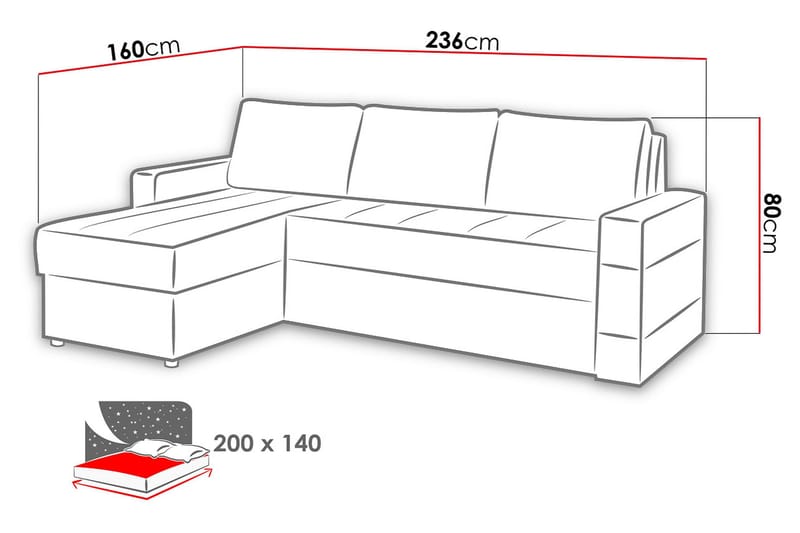 Divanbäddsoffa Gordia 234x82x156 cm - Grå - Möbler - Soffa - Skinnsoffa