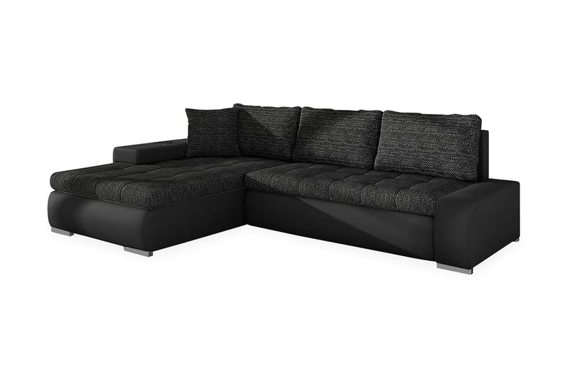 Divanbäddsoffa Jonner 4-sits Vändbar - Svart - Skinnsoffa - Bäddsoffa divan