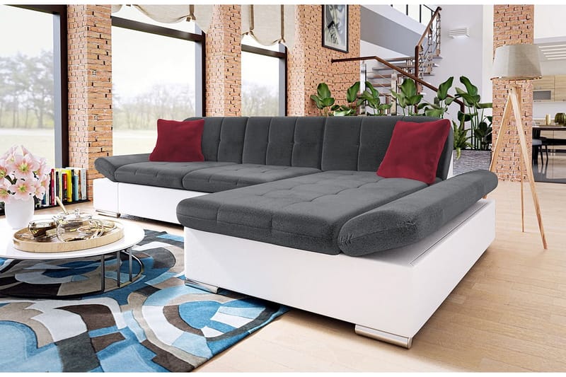 Divanbäddsoffa Malwi 278x162x76 cm - Grå/Vit - Möbler - Soffa - Skinnsoffa