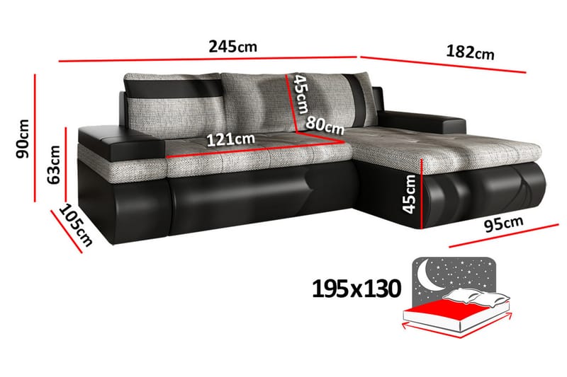 Divanbäddsoffa Mini Dung Höger - Mörkgrå/Vit - Skinnsoffa - Bäddsoffa divan