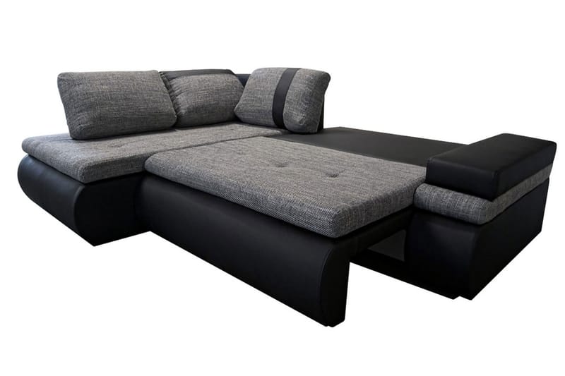 Divanbäddsoffa Mini Dung Höger - Svart/Grå - Bäddsoffa divan - Skinnsoffa Divanbäddsoffa Mini Dung Höger - Svart/Grå - Bäddsoffa divan - Skinnsoffa