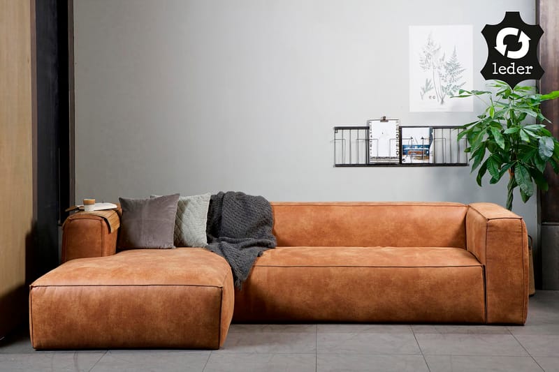 Divansoffa Cheshunt Vänster Äkta Läder - Cognac - Möbler - Soffa - Skinnsoffa