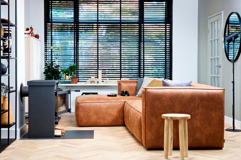 Divansoffa Cheshunt Vänster Äkta Läder - Cognac - Möbler - Soffa - Skinnsoffa