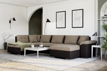 Dynir Hörnbäddsoffa Divan med Förvaring Höger - Beige/Brun - Möbler - Soffa - Skinnsoffa