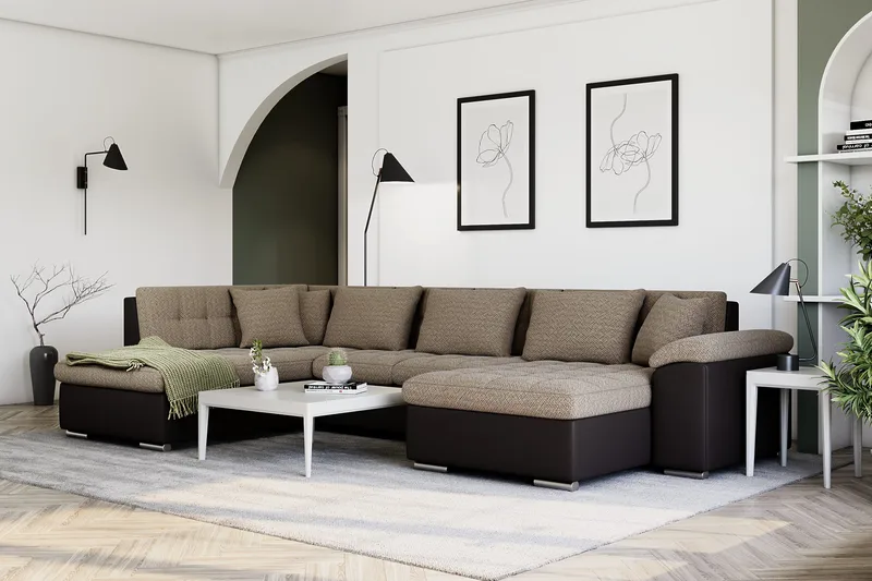 Dynir Hörnbäddsoffa Divan med Förvaring Höger - Beige/Brun - Möbler - Soffa - Skinnsoffa