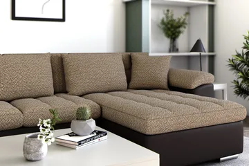 Dynir Hörnbäddsoffa Divan med Förvaring Höger - Beige/Brun - Möbler - Soffa - Skinnsoffa